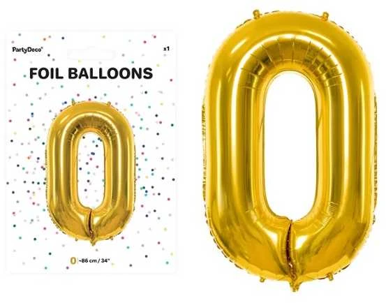 PartyDeco Folinis balionas "0" auksinis, 86 cm