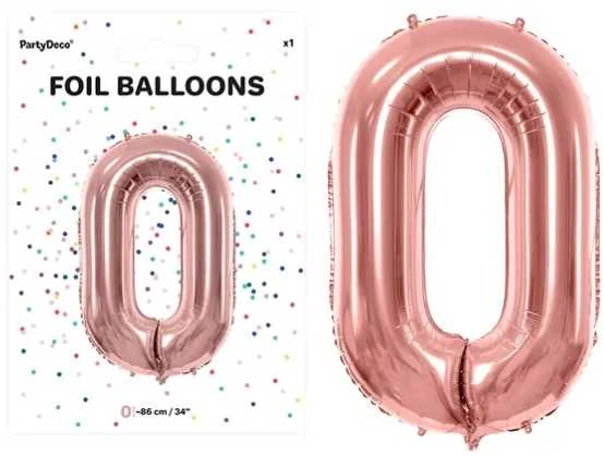 PartyDeco Folinis balionas "0" rožinio aukso, 86 cm
