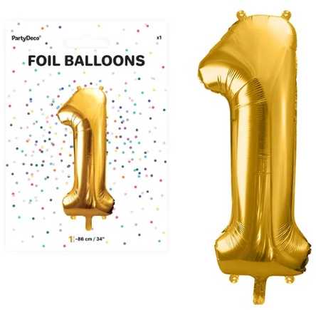PartyDeco Folinis balionas "1" auksinis, 86 cm