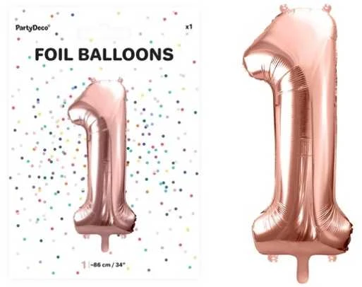 PartyDeco Folinis balionas "1" rožinio aukso, 86 cm