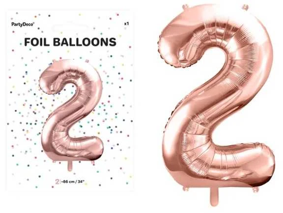 PartyDeco Folinis balionas "2" rožinio aukso, 86 cm