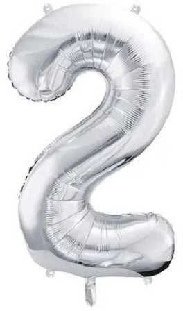 PartyDeco Balionas folinis skaičius 2 sidabrinis 86cm