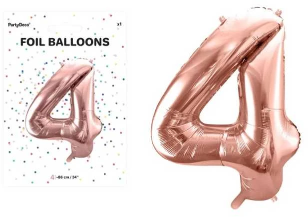 PartyDeco Folinis balionas "4" rožinio aukso, 86 cm