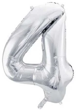 PartyDeco Balionas folinis skaičius 4 sidabrinis 86cm