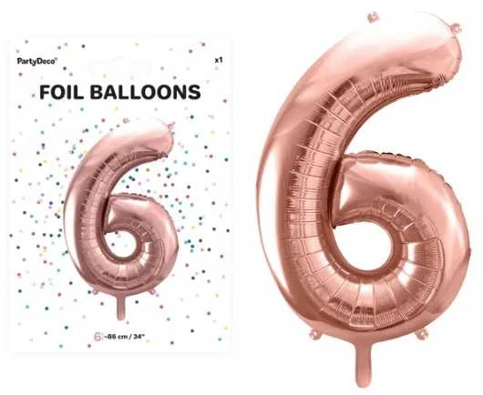 PartyDeco Folinis balionas "6" rožinio aukso, 86 cm