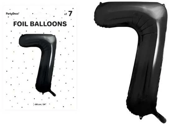 PartyDeco Folinis balionas "7" juodas, 86 cm