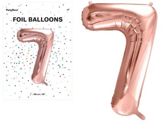 PartyDeco Folinis balionas "7" rožinio aukso, 86 cm