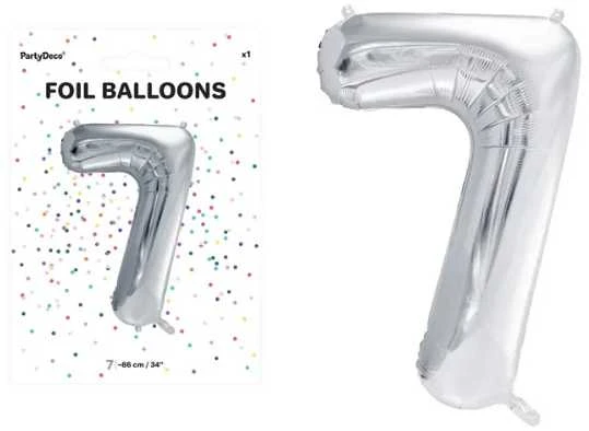 PartyDeco Balionas folinis skaičius 7 sidabrinis 86cm