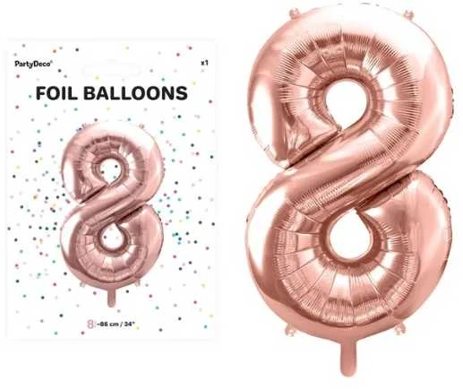 PartyDeco Folinis balionas "8" rožinio aukso, 86 cm