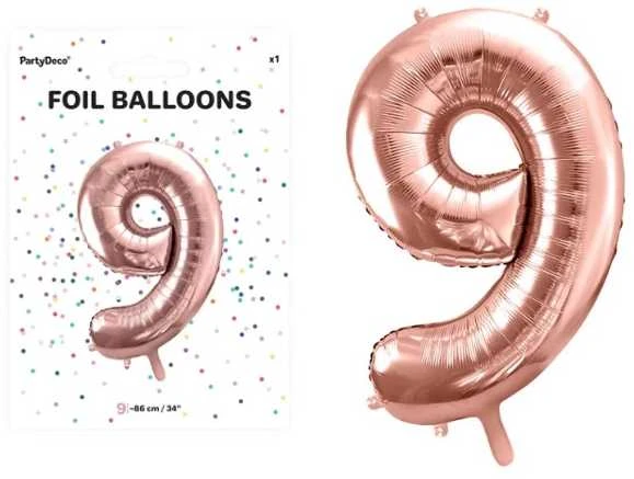 PartyDeco Folinis balionas "9" rožinio aukso, 86 cm