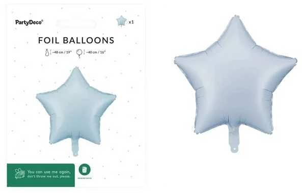 Party Deco PartyDeco žvaigždės formos folijos balionas, 48 cm, miglotai mėlynas, 75887