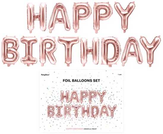 Party Deco PartyDeco Foliniai balionai "HAPPY BIRTHDAY" rožinio aukso 35cm