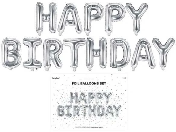 Party Deco PartyDeco Foliniai balionai "HAPPY BIRTHDAY" sidabriniai