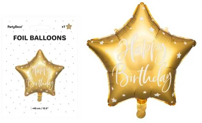 Party Deco PartyDeco Folinis balionas "Happy Birthday" 40cm auksinis
