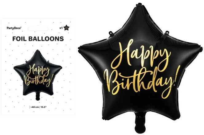 Party Deco PartyDeco Folinis balionas "Happy Birthday" 40cm juodas