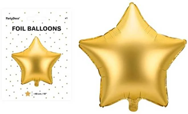 Party Deco PartyDeco Folinis balionas Žvaigždė, auksinis 48 cm