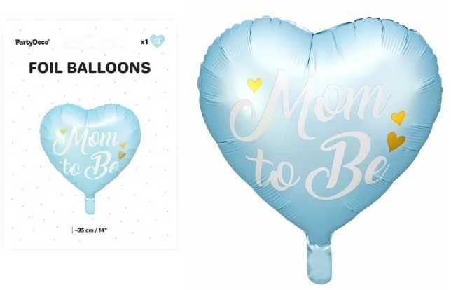 Party Deco Folinis balionas širdelė "Mom to Be" 35cm melsvas