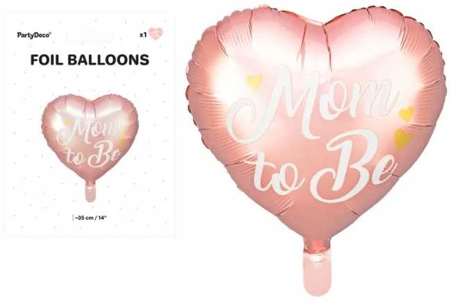 Party Deco Folinis balionas širdelė "Mom to Be" 35cm rausvas