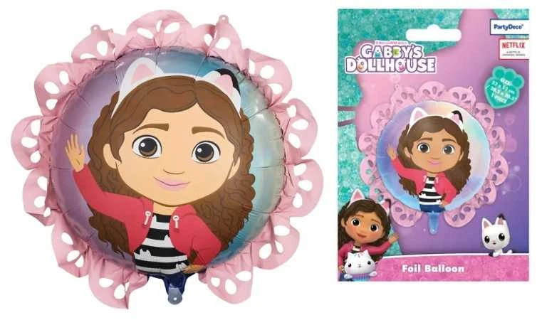 Gabby's Dollhouse folinis balionas su rožiniais krašteliais