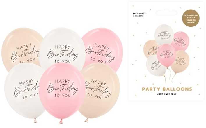 Party Deco Gimtadienio balionai, rožiniai, 30 cm, 6 vnt.