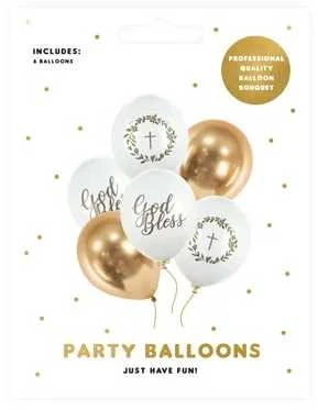 PartyDeco Balionų rinkinys krikštynom "God Bless" 30cm 6 vnt