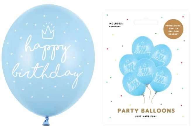 Party Deco PartyDeco Balionų rinkinys Happy Birthday melsvi 6vnt