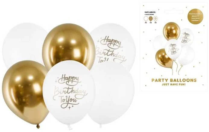 PartyDeco Balionų rinkinys Happy Birthday, 6 vnt