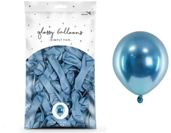 Party Deco Boland Traciks Mėlyni blizgūs balionai, 50 vnt.