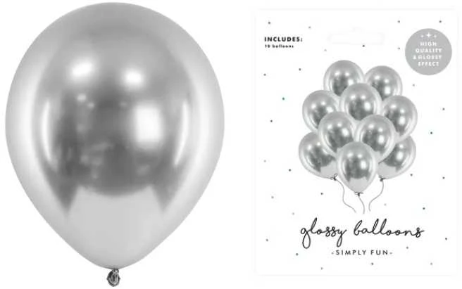 PartyDeco Blizgūs sidabriniai balionai (10vnt)