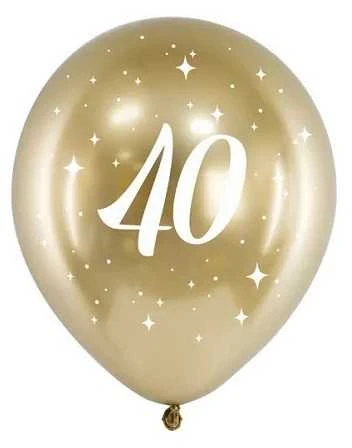 PartyDeco Auksiniai balionai su skaičiumi 40, 6vnt