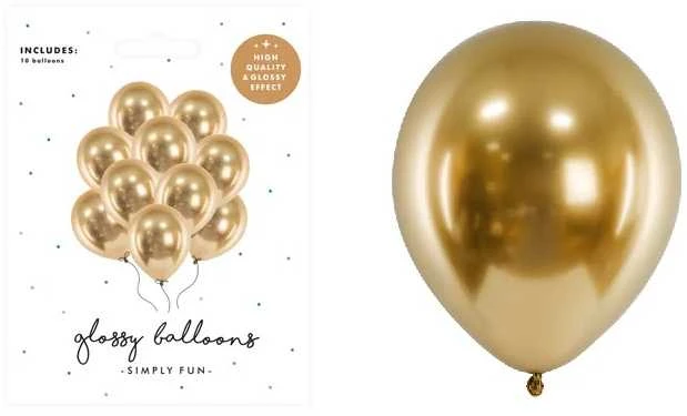 PartyDeco Blizgantys balionai auksiniai, 30cm, 10vnt
