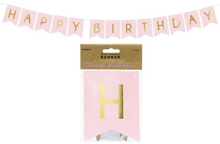 PartyDeco Girlianda rausva Happy Birthday, 15x175