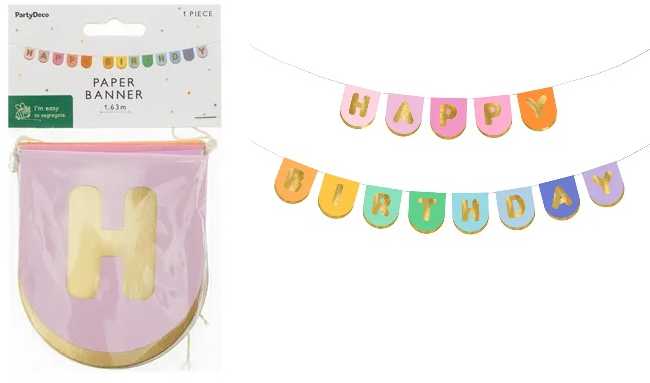 PartyDeco Girlianda marga Happy Birthday, 163x12 cm