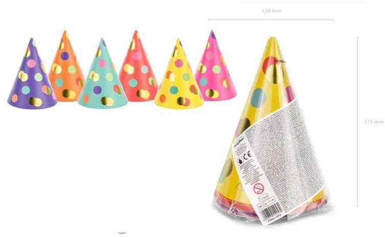 PartyDeco Šventinės kepurėlės "Taškiukai" 6vnt