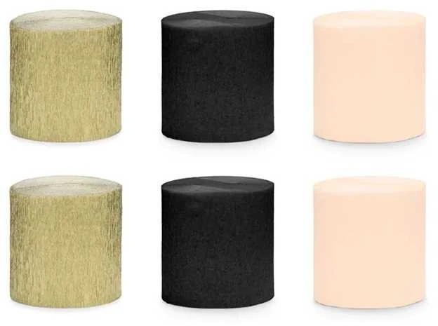 PartyDeco Krepa 5cm/10m A6 mix juoda-auksinė 42629