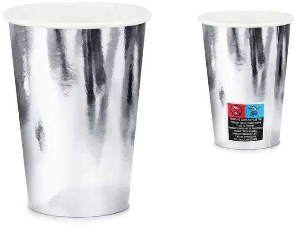 PartyDeco Vienkartiniai puodeliai sidabriniai 220ml 6 vnt