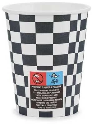 PartyDeco Vienkartiniai puodeliai "Lenktynių vėliava" 220ml 6 vnt