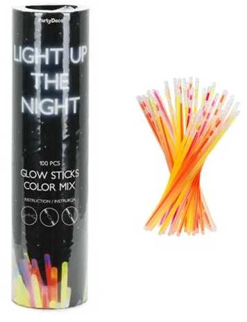 PartyDeco fluorescencinės lazdelės, mišrios spalvos, 20 cm, iš viso 100 vnt./pak. 41981