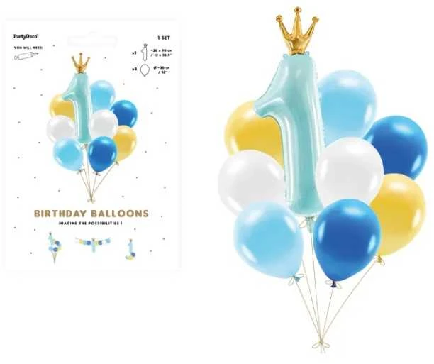 Party Deco PAL Rinkinys balonów Vienerių metų mėlyna 9vnt