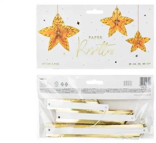 PartyDeco Pakabinamos dekoracijos Auksinės žvaigždės, 3vnt