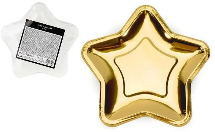 Party Deco Popierinės lėkštutės "Žvaigždė" auksinės 6vnt 18cm