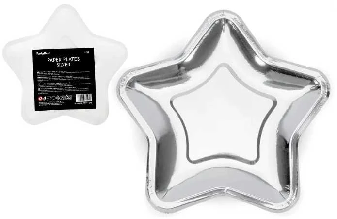 Party Deco Popierinės lėkštutės "Žvaigždė" sidabrinės 6vnt 18cm