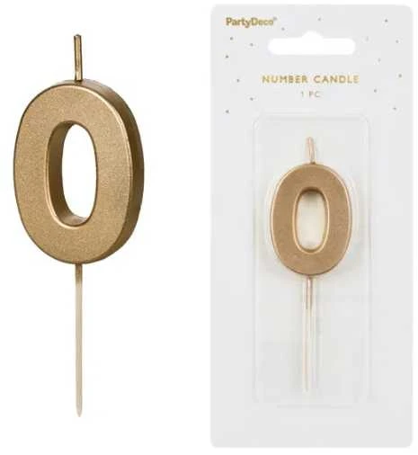 Inspiruj Gimtadienio žvakutė su smeigtuku nr 0 auksinė 4,5cm