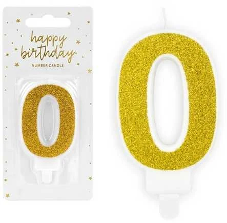 PartyDeco Gimtadienio žvakutė nr 0 auksinė blizganti 7cm