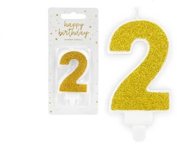 PartyDeco Gimtadienio žvakutė nr 2 auksinė blizganti 7cm
