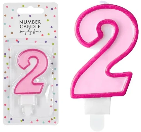 PartyDeco Gimtadienio žvakutė nr 2 rausva 7cm