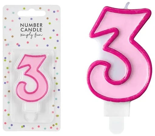 PartyDeco Gimtadienio žvakutė nr 3 rausva 7cm
