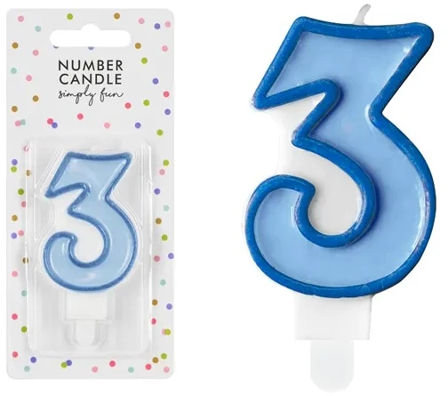PartyDeco Gimtadienio žvakutė nr 3 melsva 7cm