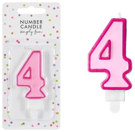 PartyDeco Gimtadienio žvakutė nr 4 rausva 7cm