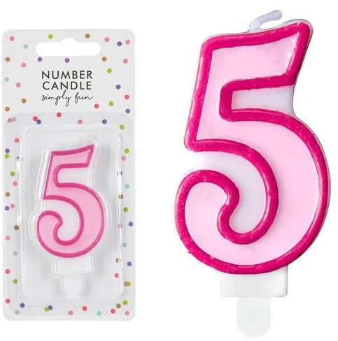PartyDeco Gimtadienio žvakutė nr 5 rausva 7cm